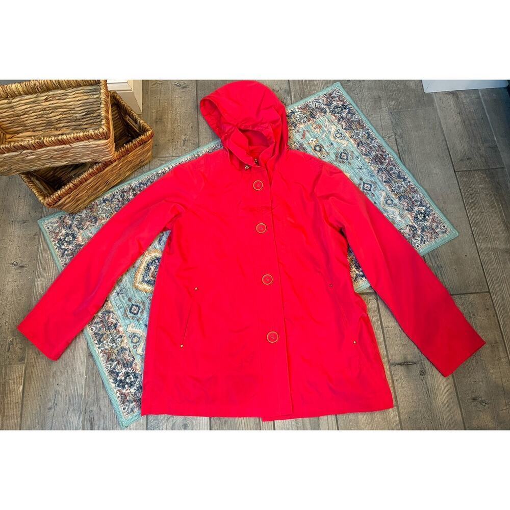 Neyelle Women’s Hooded Raincoat Jacket - Bright Poppy Red/Pink - Size Medium
